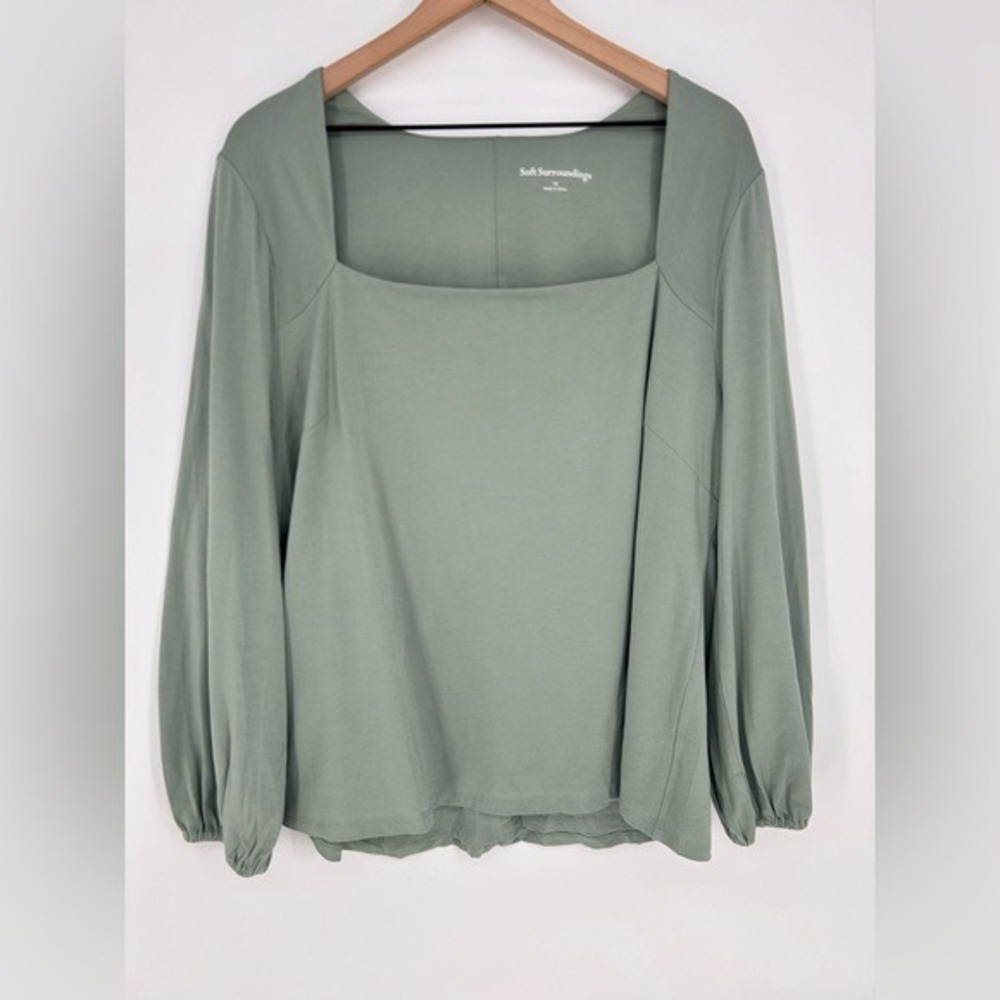 NWT Soft Surroundings Maureen Sage Sprout Green Square Neck Top Women's plus 1X